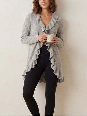 Lilly Pulitzer Womens Shere Open Front Ruffle Grey Cashmere Cardigan